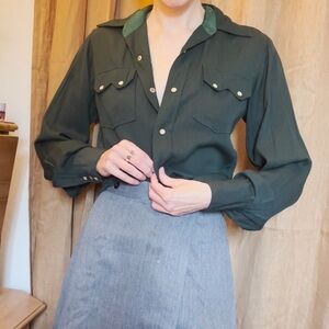 50’s Vintage Penny’s Ranchcraft wear Western Shirt Forest Green with Pearl Snaps
